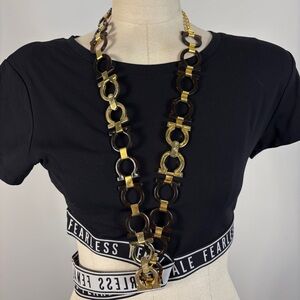 Vintage Chain Belt / Necklace with "M" Logo Charm